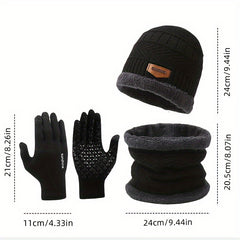 3pcs Winter Thicken Knitted Hat Plush Warm Scarf Non slip Gloves