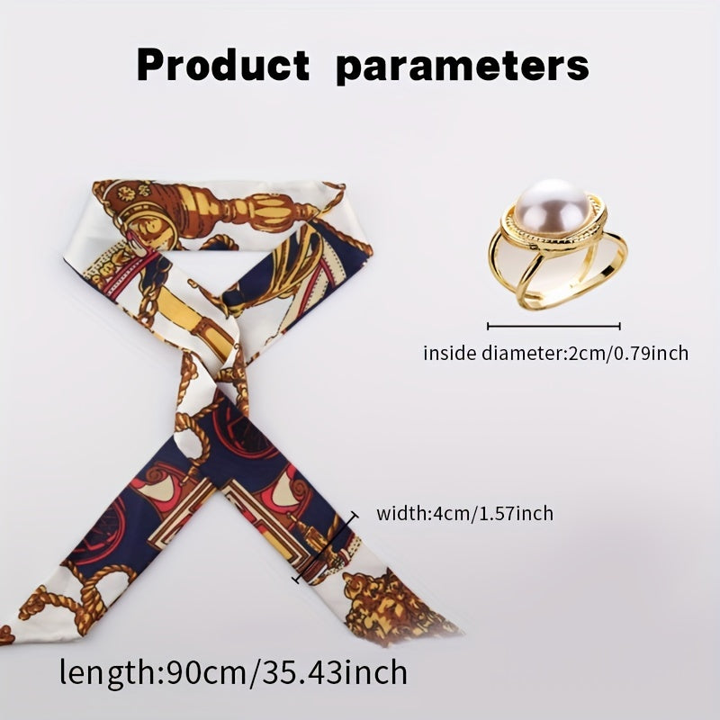 2pcs Skinny Scarf & Scarf Ring & Ribbon Neckerchief Set