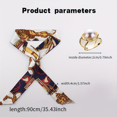 2pcs Skinny Scarf & Scarf Ring & Ribbon Neckerchief Set