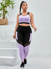Colorblock Cut Out Crop Tank & Mesh Yoga Leggings Set
