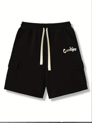 Men's Comfy Cargo Shorts Solid Stretch Elastic Waist Drawstring Shorts