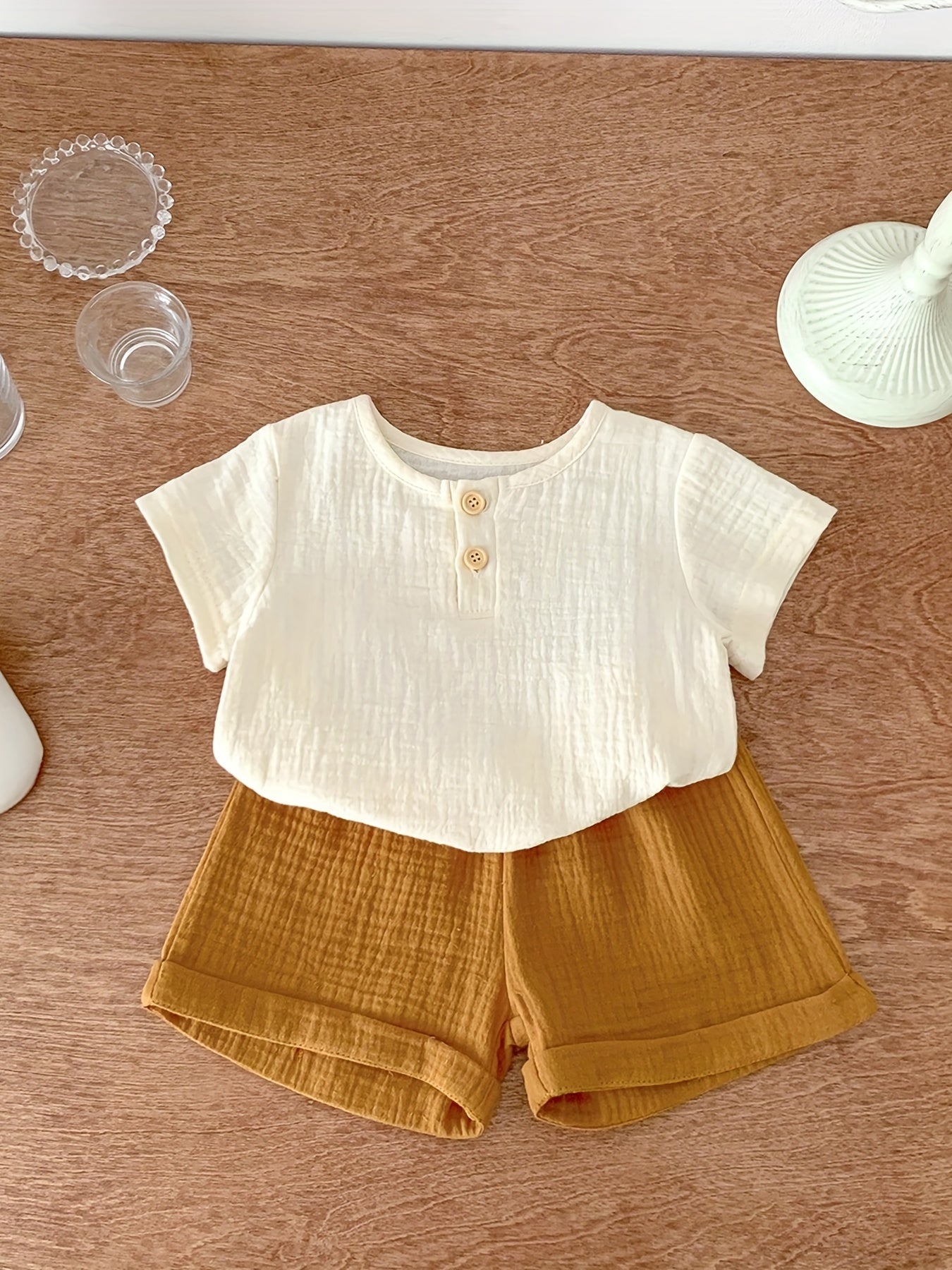 Summer Kids Cotton Yarn Set Baby Boys Short Sleeve Crew Neck T shirt & Shorts