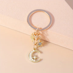 Moon & Star Keychain Faux Pearl Rhinestone Pendant Bag Accessory