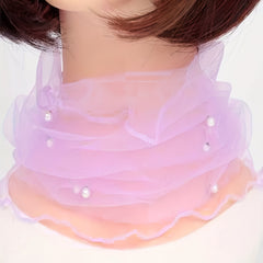 Faux Pearl Decor Ruffles Scarf Solid Warm Neck Gaiter Infinity Scarf