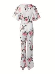 Boho Floral Print Jumpsuit with Tie Waist