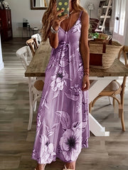 Floral Spaghetti Strap Long Dress Sleeveless V neck Summer Women's Clothing