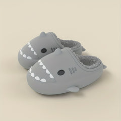 Boy's Shark Plush Lined Slippers, Non Slip Indoor Slides