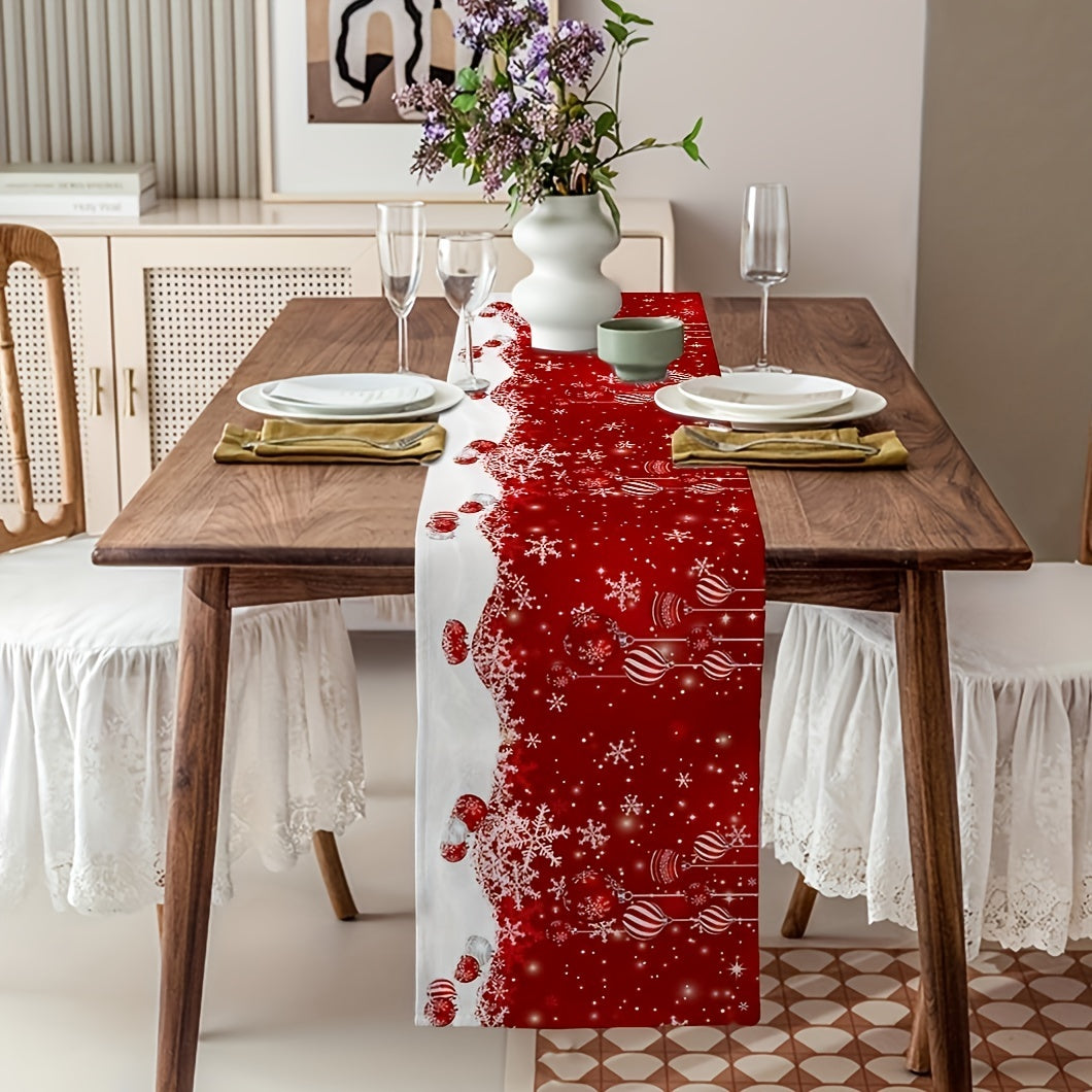 Linen Table Runner Merry Christmas Snowman Pattern Table Cover