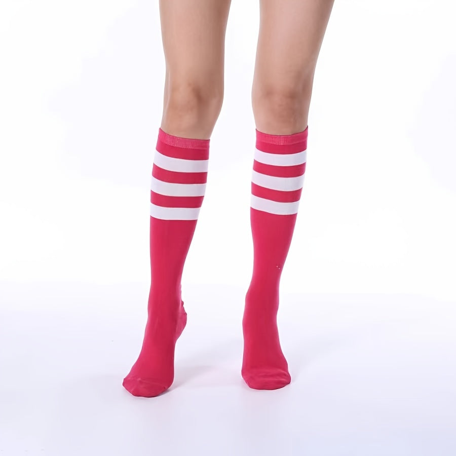 Mismatched Block Knee High 3 Stripe Socks Women's Stockings