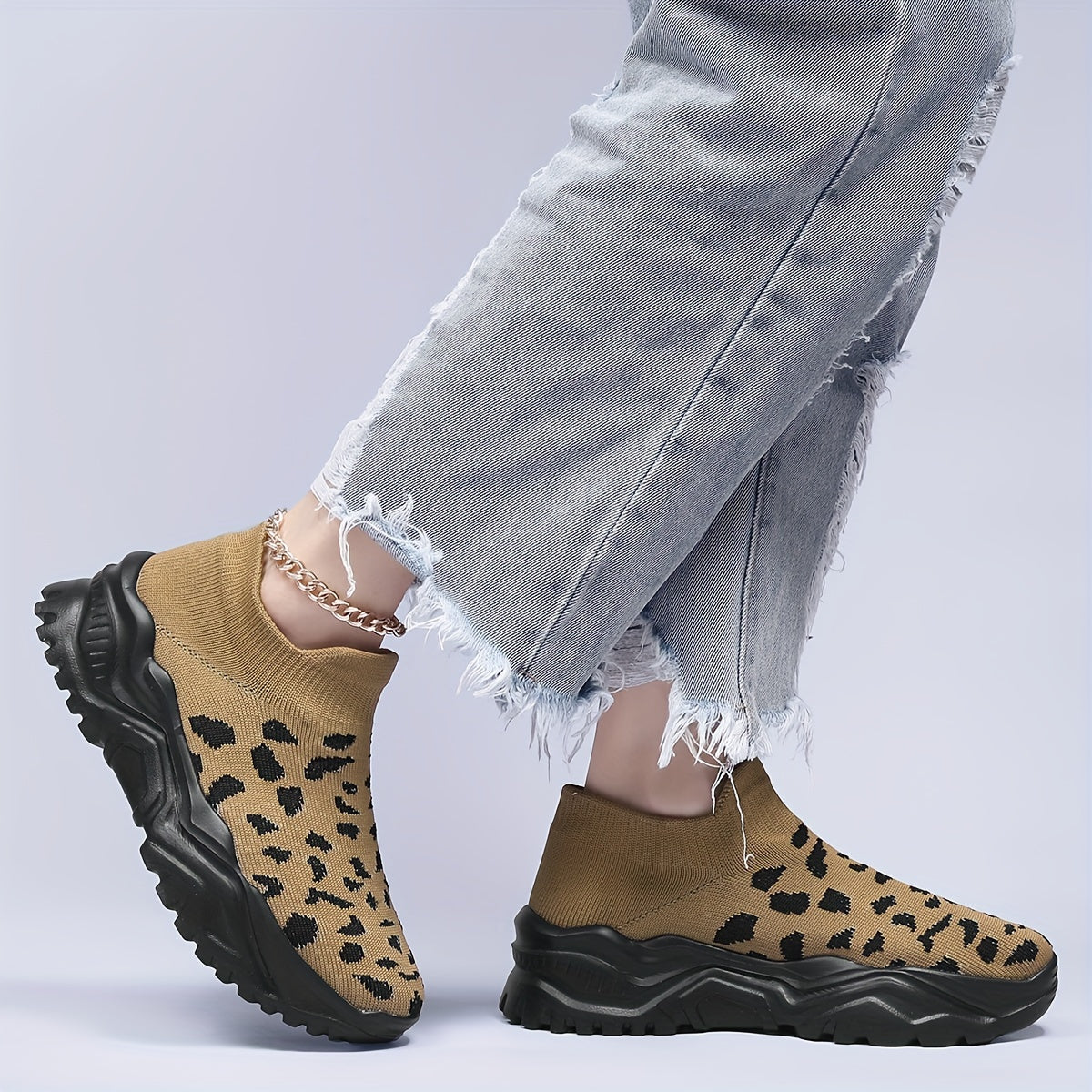 Leopard Pattern Mesh Running Shoes Comfortable Non slip Sneakers