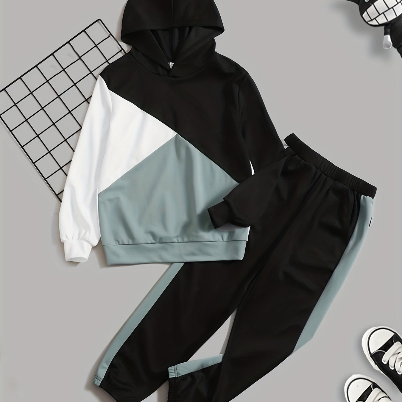 Boys 2pcs Hoodie Top & Sports Trousers Set for Spring/Autumn
