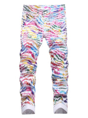 Boys Colorful Pattern Jeans Skinny Slim Fit Washed Denim Long Pants Kids