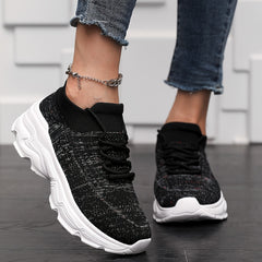 Breathable Running Shoes Elastic Lace Up Woven Casual Sneakers