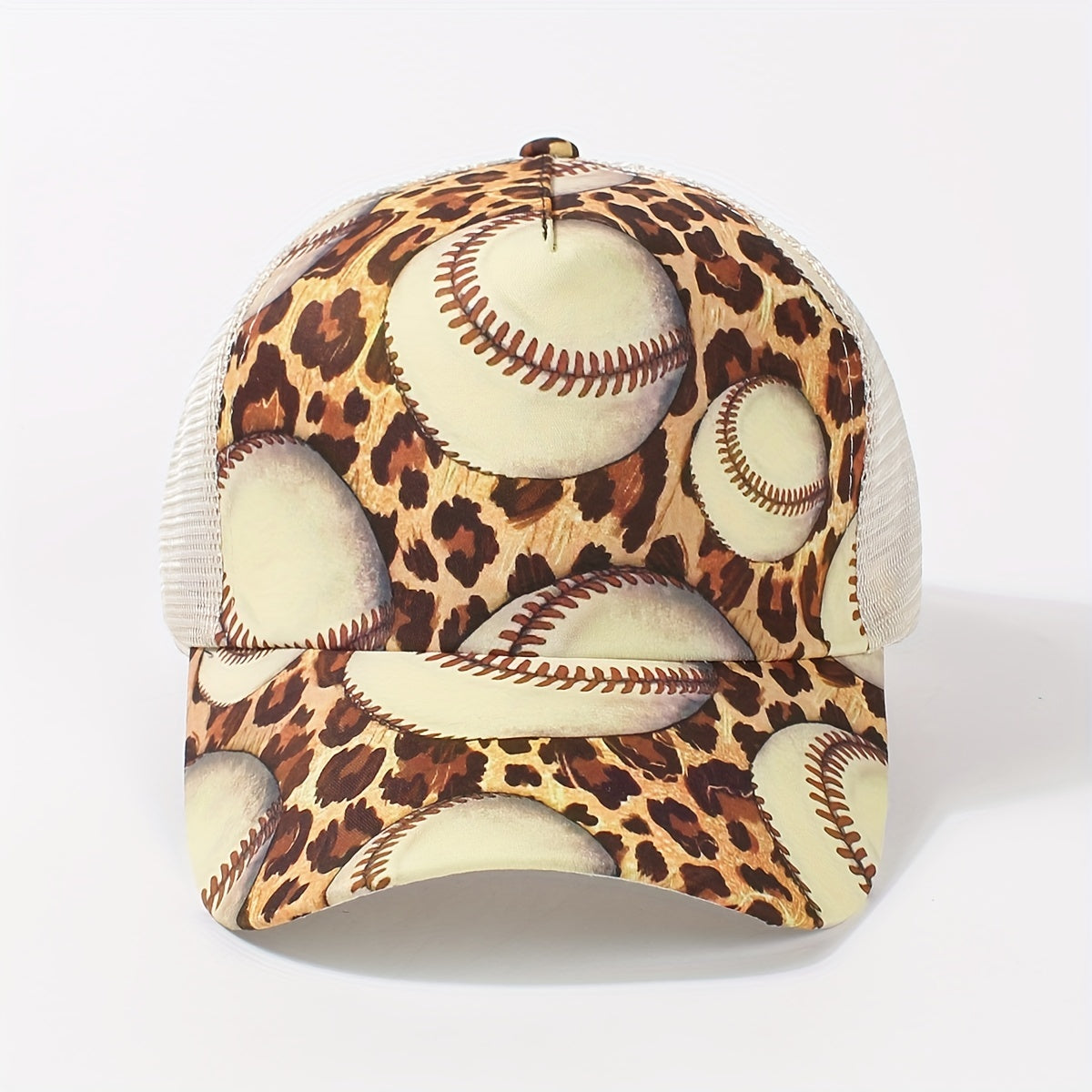 Khaki Ponytail Trucker Hat Leopard Print Baseball Cap