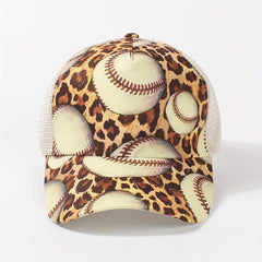 Khaki Ponytail Trucker Hat Leopard Print Baseball Cap