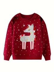 Girls Embroidered Pony & Stars Print Sweatshirt - Sports Casual Outfit