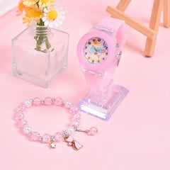 Girls' Cartoon Cat Glow in Dark Watch Set with Glasses Strap Bracelet