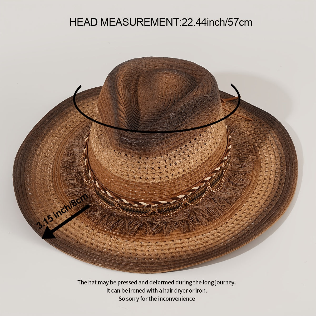 Vintage Cowboy Hat Tassel Belt Gradient Big Brim Straw Hat