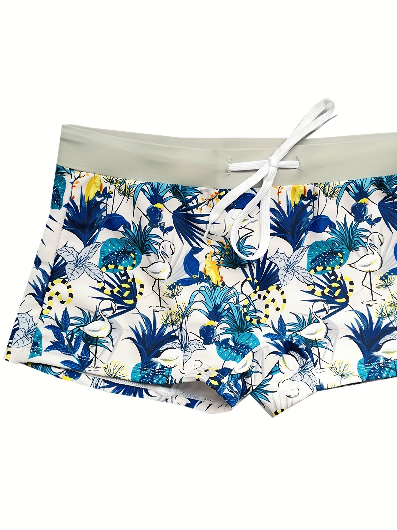 Men's Plants Print Drawstring Block Briefs for Beach Surfing