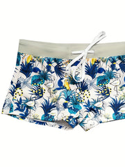 Men's Plants Print Drawstring Block Briefs for Beach Surfing