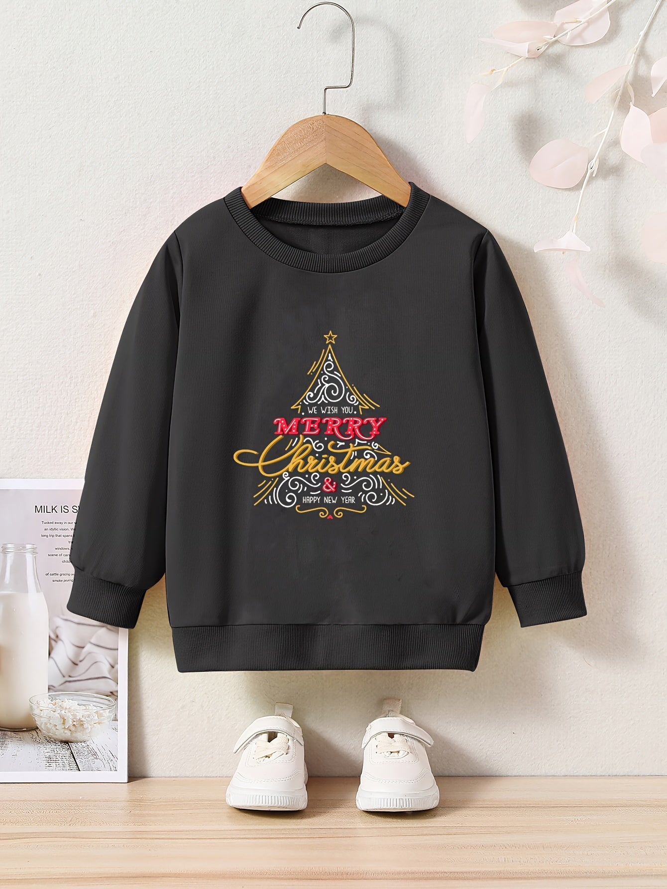Cartoon Christmas Tree Pattern Sweatshirt for Girls