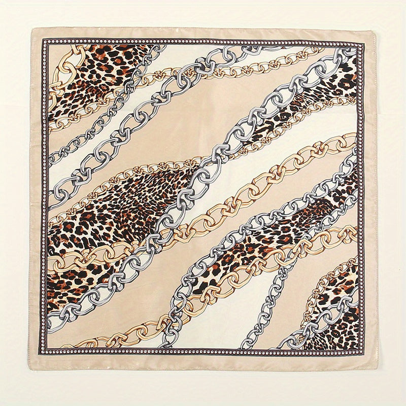 Leopard Chain Print Square Scarf Neckerchief Hair Accessory for Women