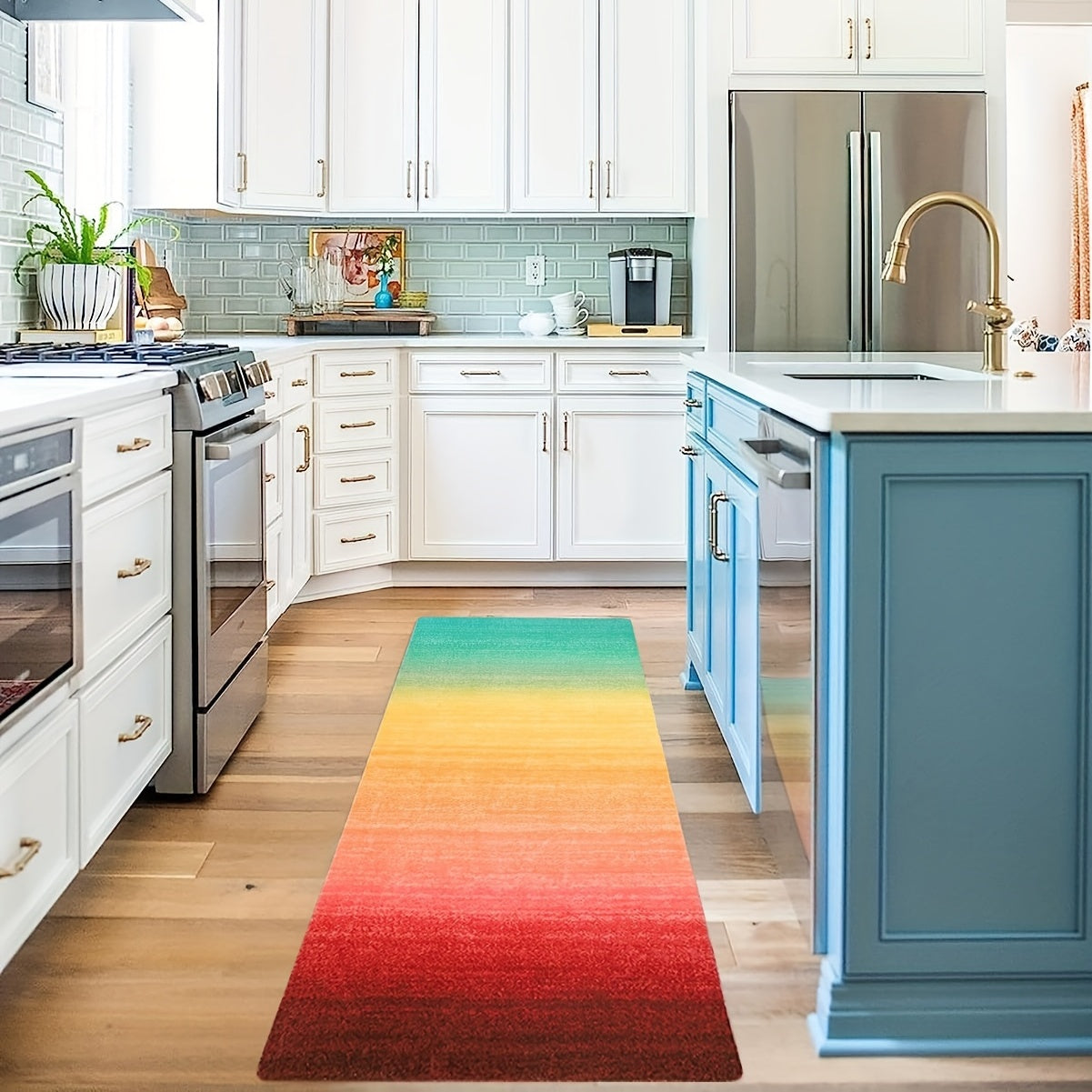 1pc Abstract Rainbow Laundry Rug Mat Kitchen Floor Hallway Entrance Rug