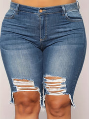 Distressed Denim Shorts Medium Stretch Jean Shorts