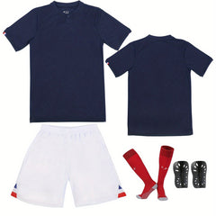 4 Pcs Quick Dry Soccer Kids Boys Jersey & Shorts & Socks & Knee Pads