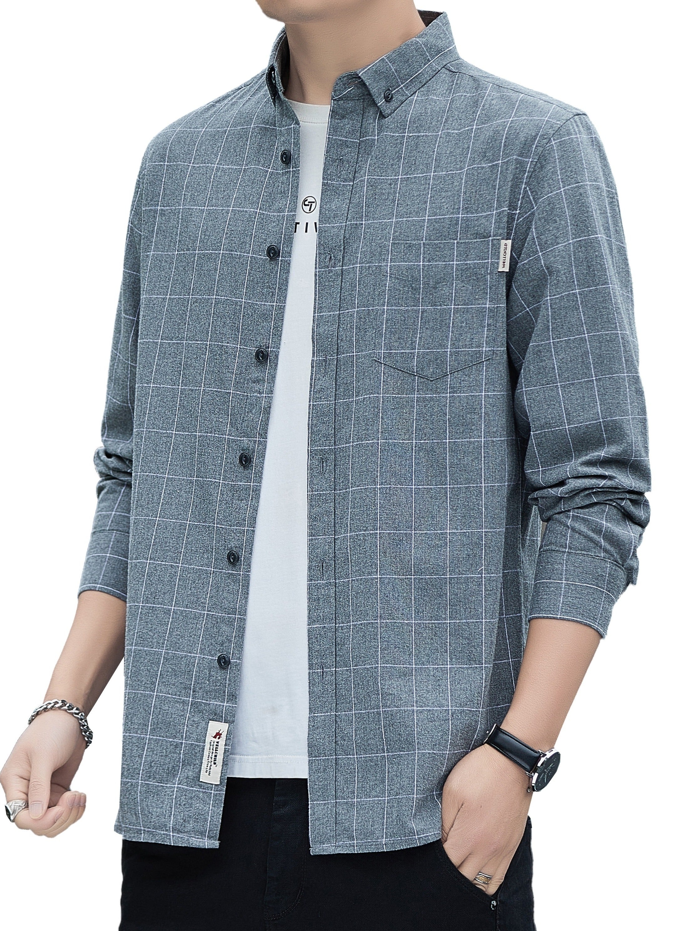 Plaid Print Men's Casual Button Up Shirt with Pocket