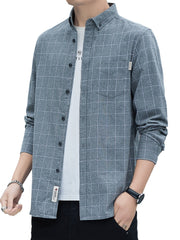 Plaid Print Men's Casual Button Up Shirt with Pocket