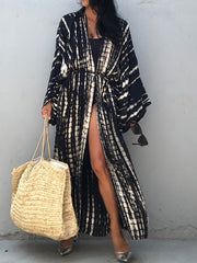 Boho Tie Dye Long Tunic Striped Kimono Cover Up