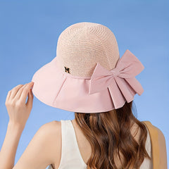 Wide Brim Sun Hat Bow Decor Casual Bucket Hat for Summer