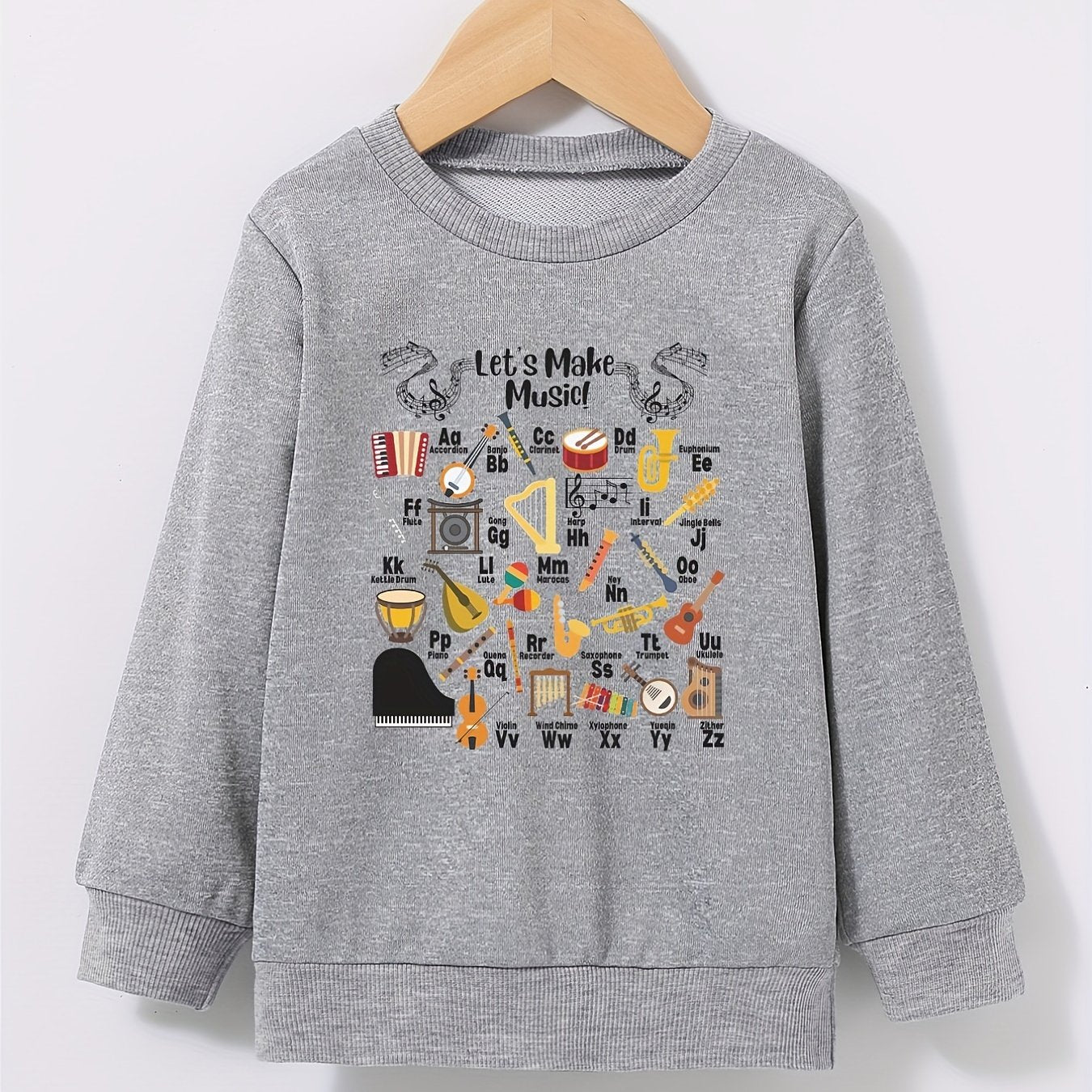 Boys Musical Instrument and Letter Print Sweatshirt
