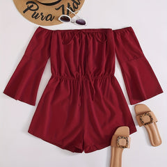 Boho Tie Front Romper Off Shoulder Jumpsuit