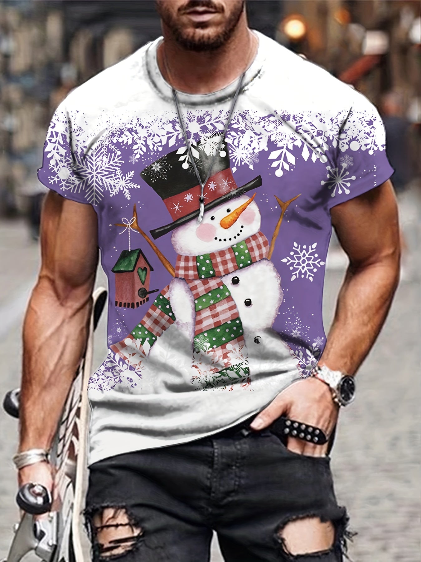 Snowman Print Men's Graphic T-shirt for Summer