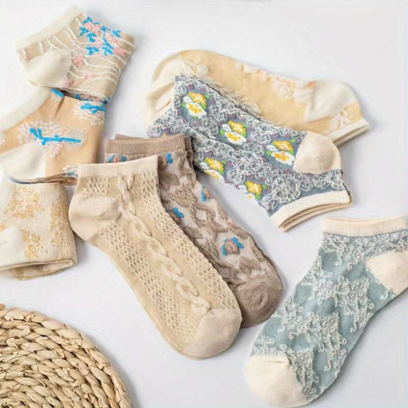 9 Pairs Floral Print Socks Low Cut Ankle Socks Women's Stockings