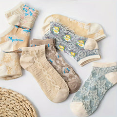 9 Pairs Floral Print Socks Low Cut Ankle Socks Women's Stockings
