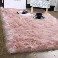 Pink Faux Wool Plush Mat for Living Room Coffee Table Sofa Rug