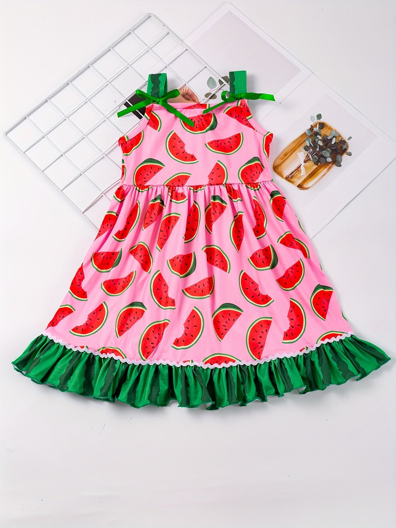 Watermelon Print Thin Strap Dress for Toddler Girls