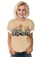 Girls Boys Flowers & Growing Graphic Short Sleeve T-shirt Summer Clothes Sports