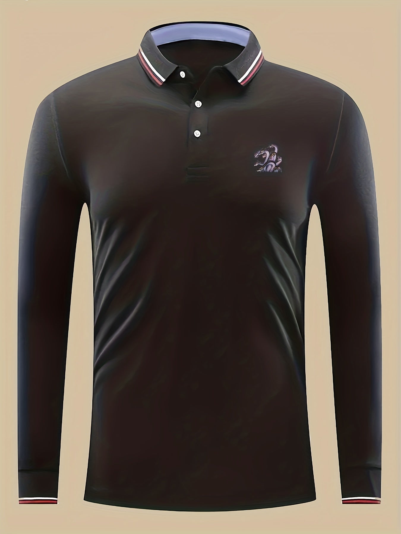 Snake Print Men's Casual Long Sleeve Polo Shirt