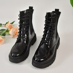 Women's Lace Up Combat Boots Round Toe Chunky Short Boots