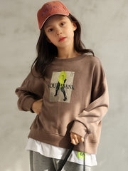 95% Cotton Girls Comfy Letter Print Long Sleeve Sweatshirt