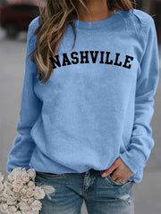 Nashville Print Loose Sweatshirt Crew Neck Women's Clothing
