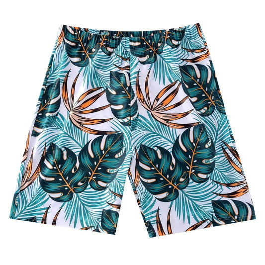 Men's Quick Dry Swim Trunks Tropical Leaf Pattern