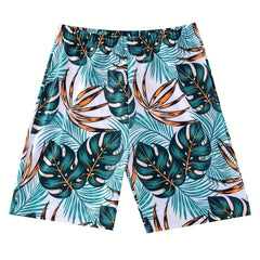 Men's Quick Dry Swim Trunks Tropical Leaf Pattern