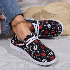 Women's Patterned Skate Shoes Flat Lace up Canvas Shoes