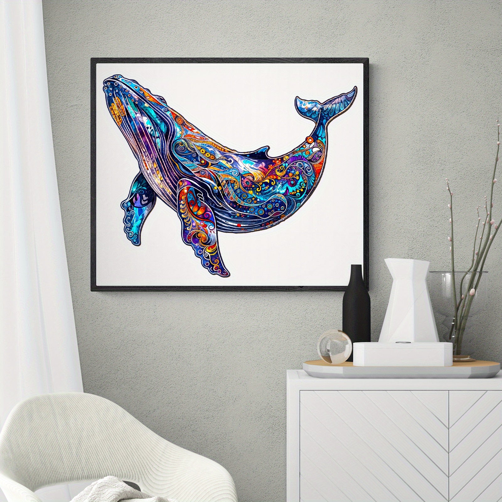 Vibrant Whale Wooden Jigsaw Puzzle - Challenging Brain Teaser for Adults