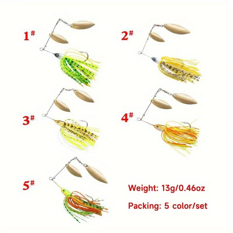 5pcs Double Willow Blade Spinnerbaits for Freshwater & Saltwater Fishing Tackle